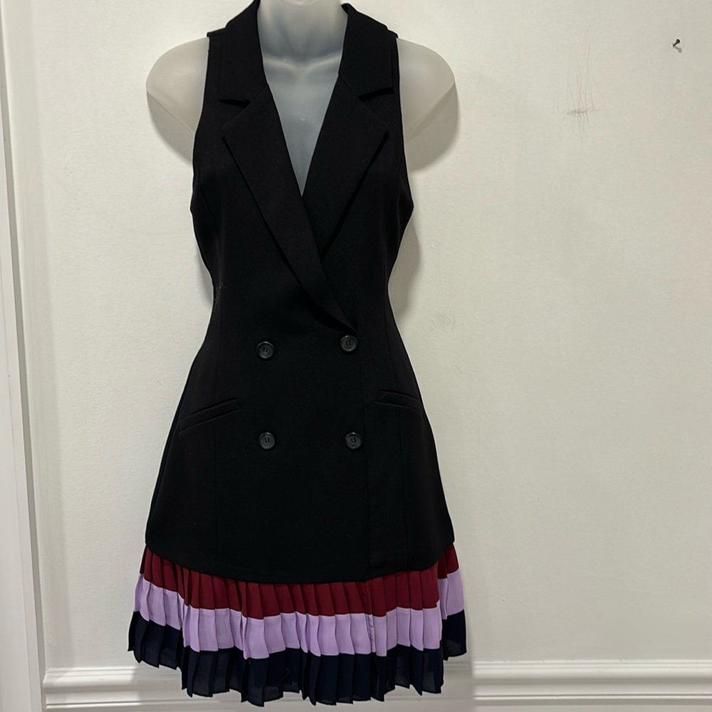 Endless Rose Dress Black Sleeveless Double-Breasted Pleated Skirt Size S…